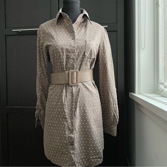 Shirt dress, Brown with polka dots, Size L - Picture 7 of 7